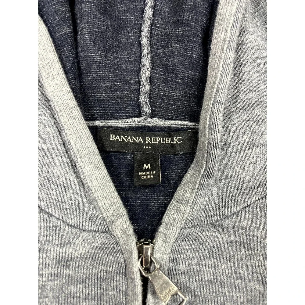Banana Republic Hoodie Sweater Men Medium Gray Tight Knit Colorblock Full Zipper